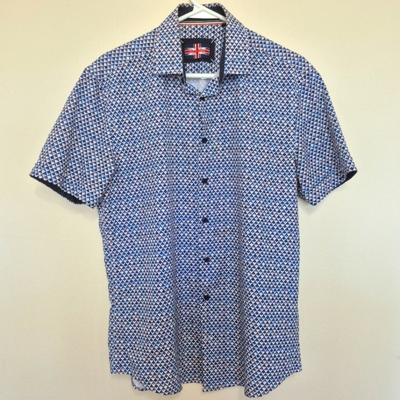 Soul Of London Other - Soul of London Men’s Blue Microfiber Geometric Button-Down Shirt Size M